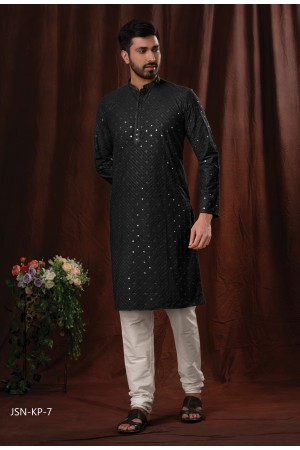 Black Poly Cotton With Mirror Embroidery Kurtas Set 